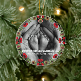 Two Photo Custom Text Red Poppies Free Palestine Julgransprydnad Keramik