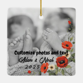 Two Photo Custom Text Red Poppies Free Palestine Julgransprydnad Keramik