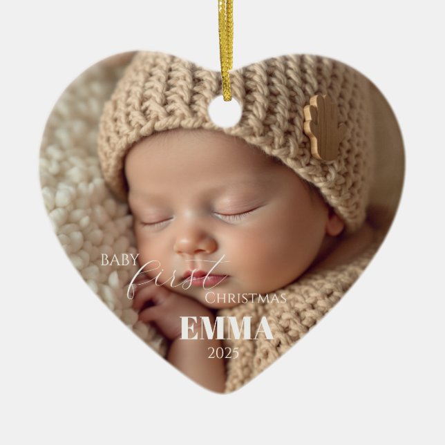 Two Photos Minimalist Baby First Christmas Julgransprydnad Keramik (Framsidan)