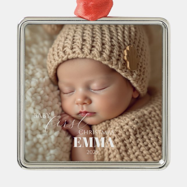 Two Photos Minimalist Baby First Christmas Julgransprydnad Metall (Framsidan)