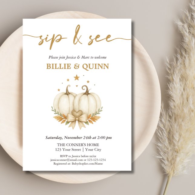 Two Pumpkins on their way Twin Baby Sip And See  Inbjudningar (Skapare uppladdad)
