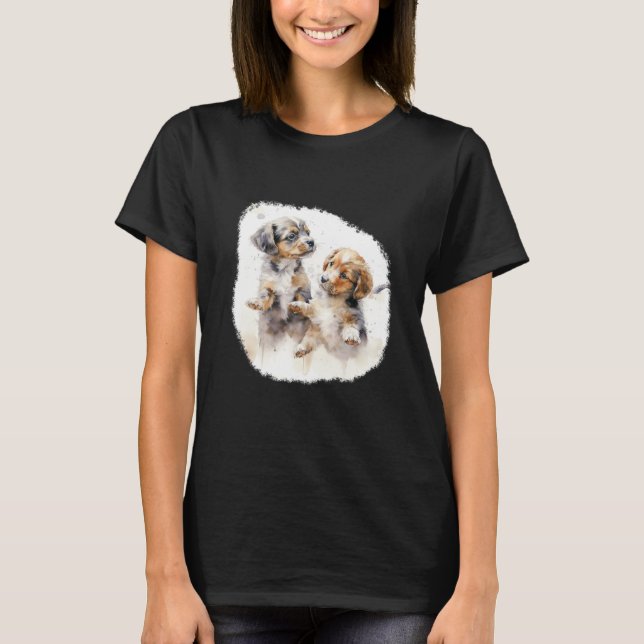 Two puppies in watercolour style t shirt (Framsida)