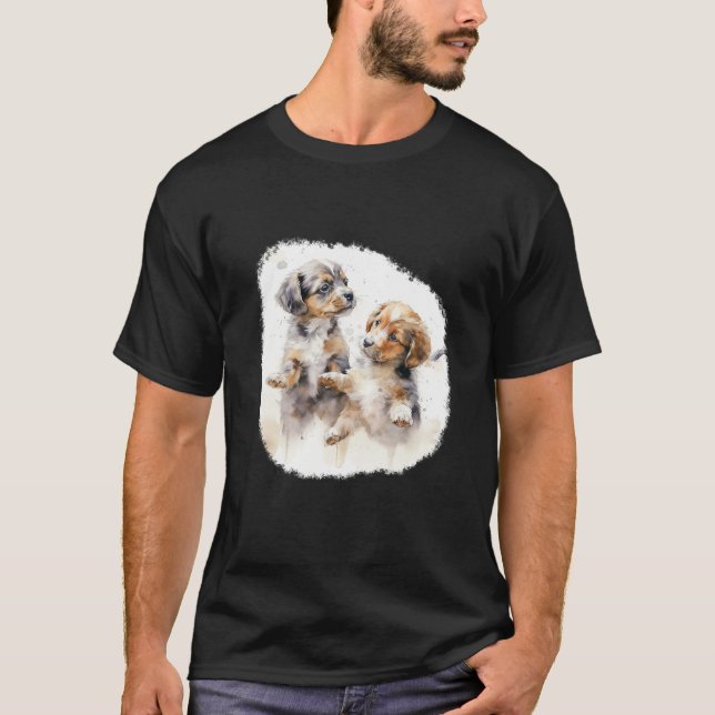 Two puppies in watercolour style t shirt (Framsida)