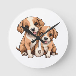 TWO PUPPIES Round Clock Rund Klocka