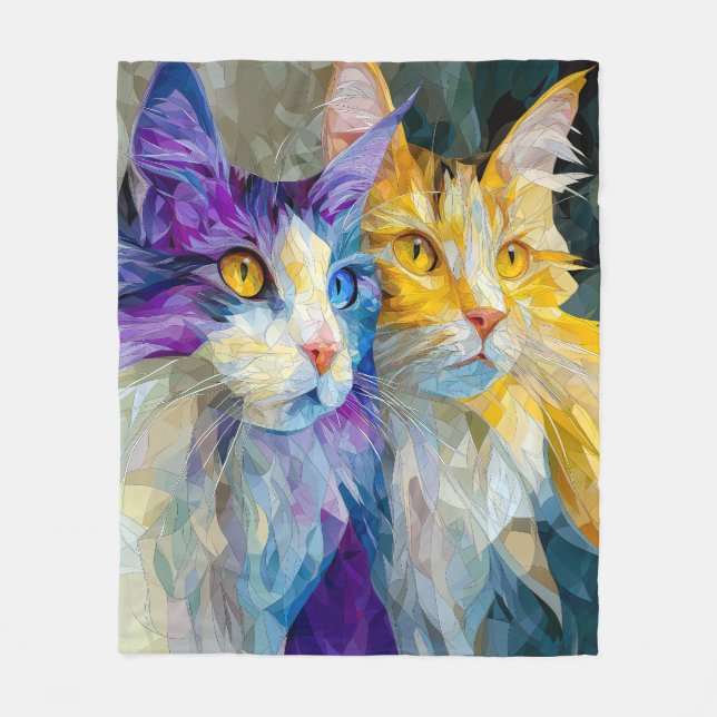 Two Purple and Yellow Cats Fleecefilt (Framsidan)