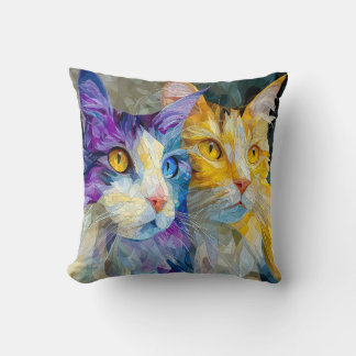 Two Purple and Yellow Cats Kudde