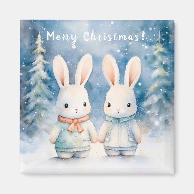 Two rabbits in the Christmas forest Magnet (Framsidan)