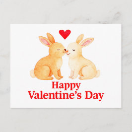 Two Rabbits with Heart – Valentine’s Day Illustrat Vykort