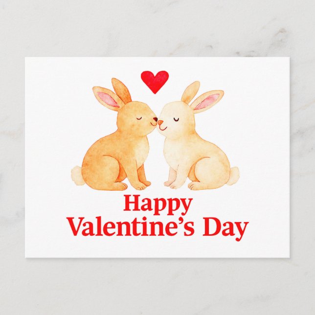Two Rabbits with Heart – Valentine’s Day Illustrat Vykort (Framsida)
