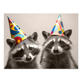 Two Raccoons Wearing Party Hats Fototryck