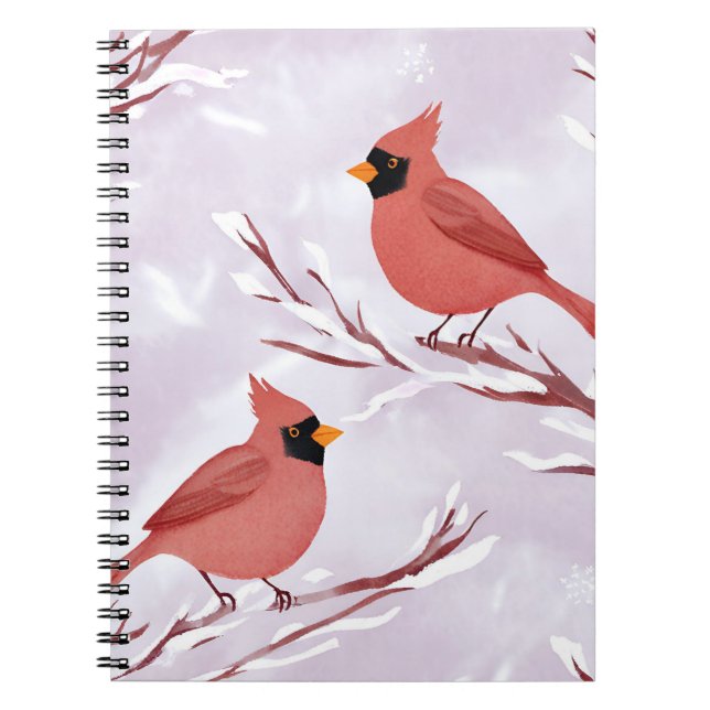Two Red Cardinals | Watercolor Remembrance Anteckningsbok (Framsidan)