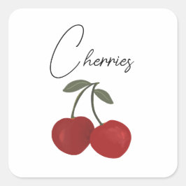 Two Red Cherries Illustration | Cute Fruit Art  Fyrkantigt Klistermärke