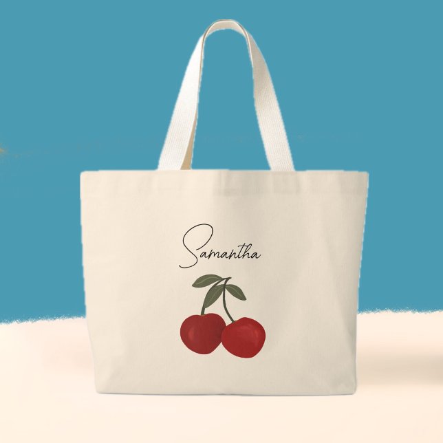 Two Red Cherries Illustration | Cute Fruit Art  Jumbo Tygkasse (Skapare uppladdad)