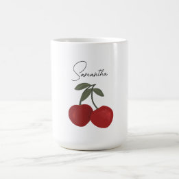 Two Red Cherries Illustration | Cute Fruit Art  Kaffemugg