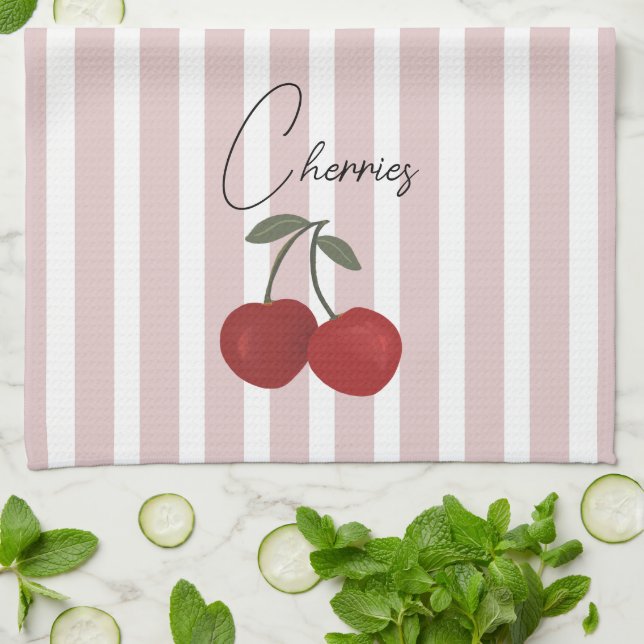 Two Red Cherries Illustration | Cute Fruit Art  Kökshandduk (Vikta)