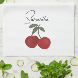 Two Red Cherries Illustration | Cute Fruit Art  Kökshandduk