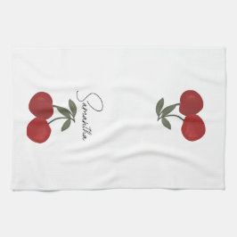 Two Red Cherries Illustration | Cute Fruit Art  Kökshandduk