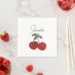 Two Red Cherries Illustration | Cute Fruit Art  Pappersservett