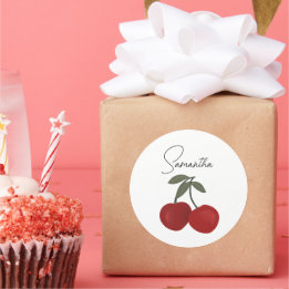 Two Red Cherries Illustration | Cute Fruit Art  Runt Klistermärke