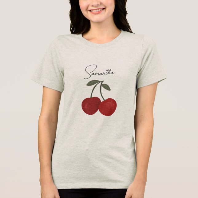 Two Red Cherries Illustration | Cute Fruit Art  T Shirt (Framsida)