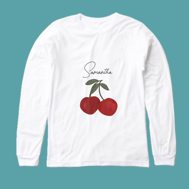 Two Red Cherries Illustration | Cute Fruit Art  T Shirt (Skapare uppladdad)