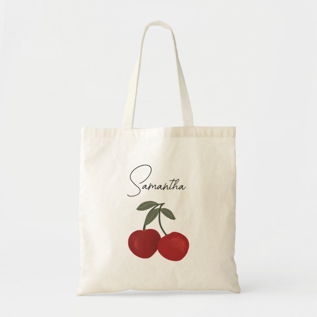 Two Red Cherries Illustration | Cute Fruit Art  Tygkasse (Framsidan)