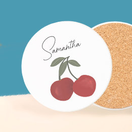 Two Red Cherries Illustration | Cute Fruit Art  Underlägg