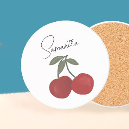 Two Red Cherries Illustration | Cute Fruit Art  Underlägg