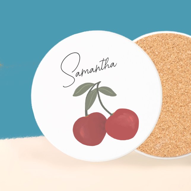 Two Red Cherries Illustration | Cute Fruit Art  Underlägg (Skapare uppladdad)