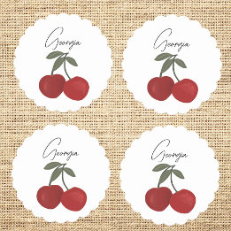 Two Red Cherries Illustration | Cute Fruit Art  Underlägg Papper