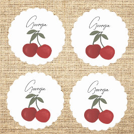 Two Red Cherries Illustration | Cute Fruit Art  Underlägg Papper