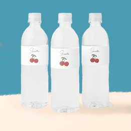 Two Red Cherries Illustration | Cute Fruit Art  Vattenflaska Etikett