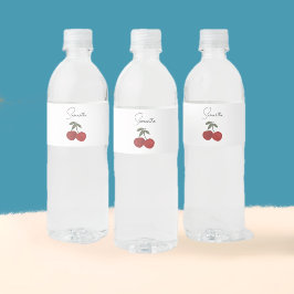 Two Red Cherries Illustration | Cute Fruit Art  Vattenflaska Etikett