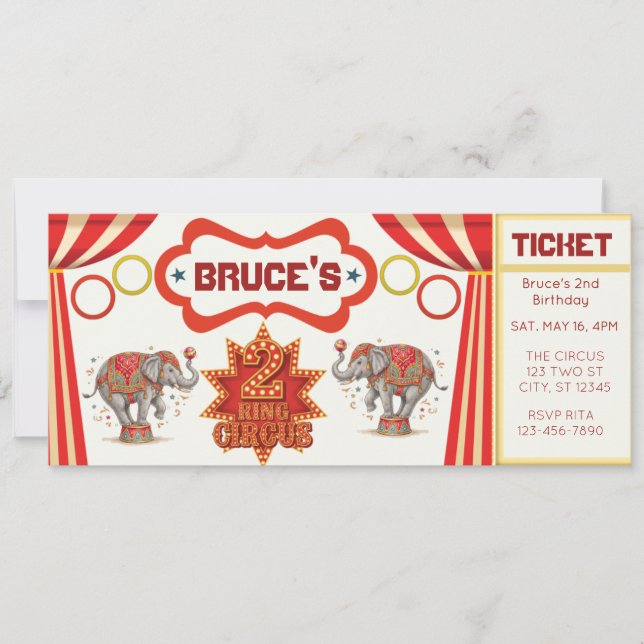 Two Ring Circus, 2nd Birthday Ticket Invitation (Framsida)