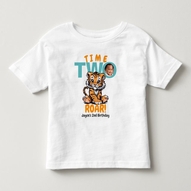 TWO Roar! Cute Orange Tiger 2:a födelsedag T Shirt (Framsida)