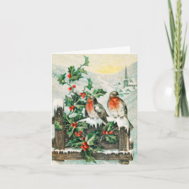 Two robins on a fence in the snow kort