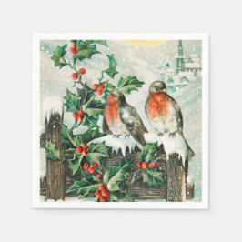 Two robins on a fence in the snow pappersservett