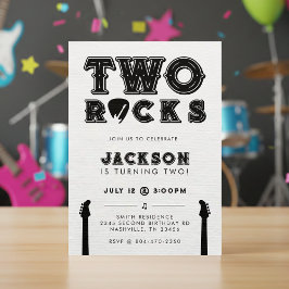 Two Rocks Guitar Pick 2nd Birthday Party Inbjudningar
