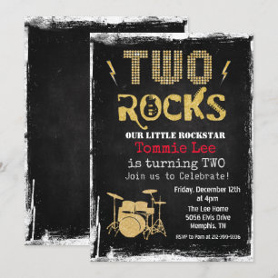 Two Rocks Rockstar Trumset 2-års födelsedagsinbjud Inbjudningar
