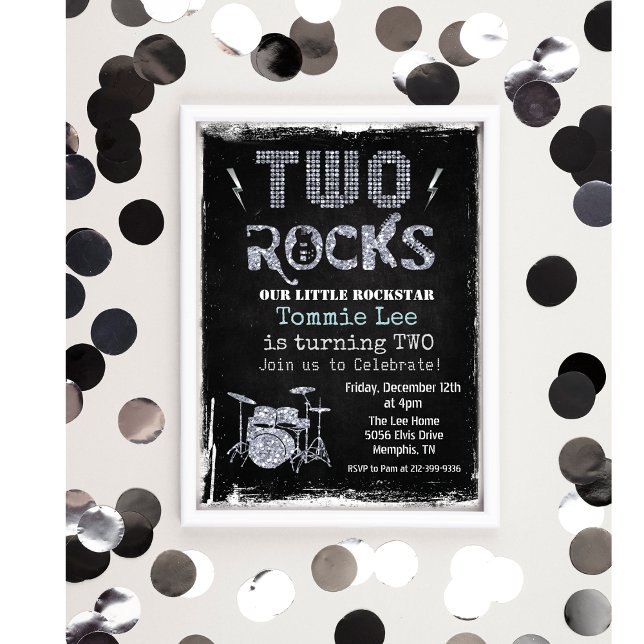 Two Rocks Rockstar Trumset 2-års födelsedagsinbjud Inbjudningar (Skapare uppladdad)