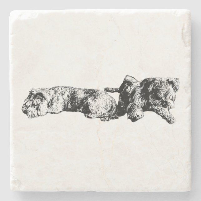 Two Schnauzers – Ink Art Dog Coaster Stenunderlägg (Framsidan)