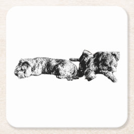 Two Schnauzers – Ink Art Dog Coaster Underlägg Papper Kvadrat