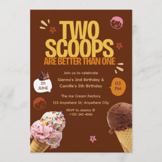 Two Scoops are Better Than One Ice Cream Birthday Inbjudningar