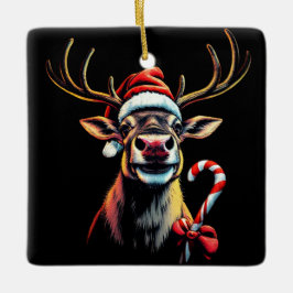 Two Sided Christmas Reindeer Julgransprydnad Keramik