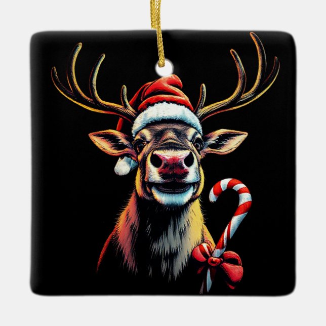 Two Sided Christmas Reindeer  Julgransprydnad Keramik (Framsida)