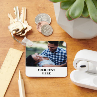Two Sided Square Photo Keychain - Your Text Here  Nyckelring