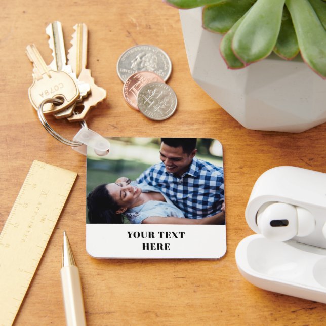 Two Sided Square Photo Keychain - Your Text Here  Nyckelring (Skrivbord)