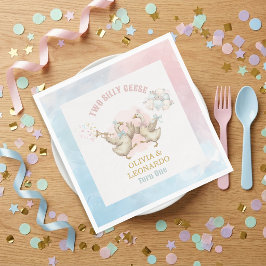 Two Silly Geese Boy & Girl Twins Birthday Pappersservett