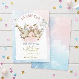 Two Silly Geese Boy & Girl Twins Birthday Tack Kort