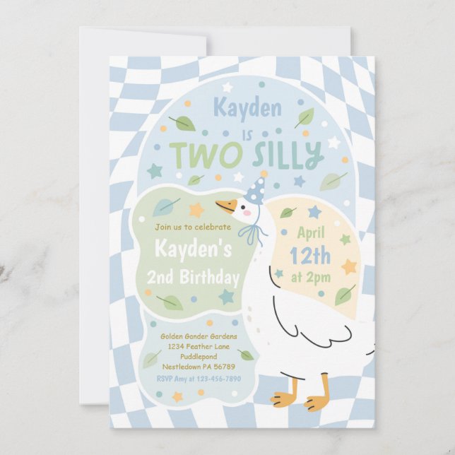 Two Silly Goose 2-års födelsedagsfest Vår Födelsed Inbjudningar (Framsida)